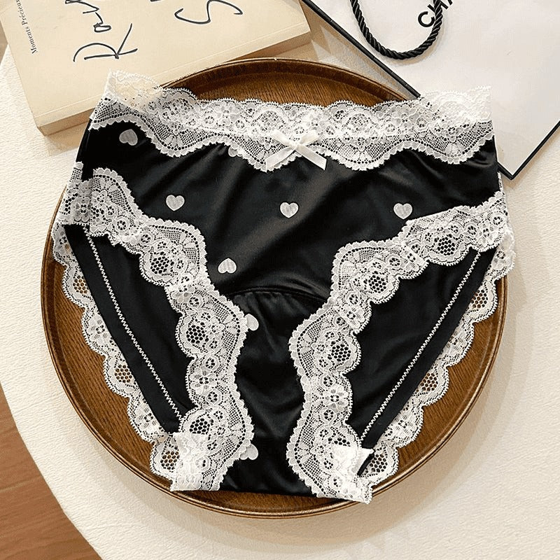 QS Heart Print Bow Lace Trim Panties (4 Packs)