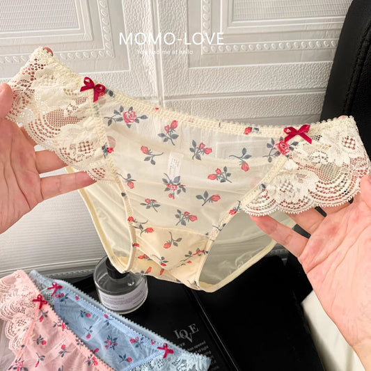 QS Sweet Floral Print Lace Briefs (4 Packs)