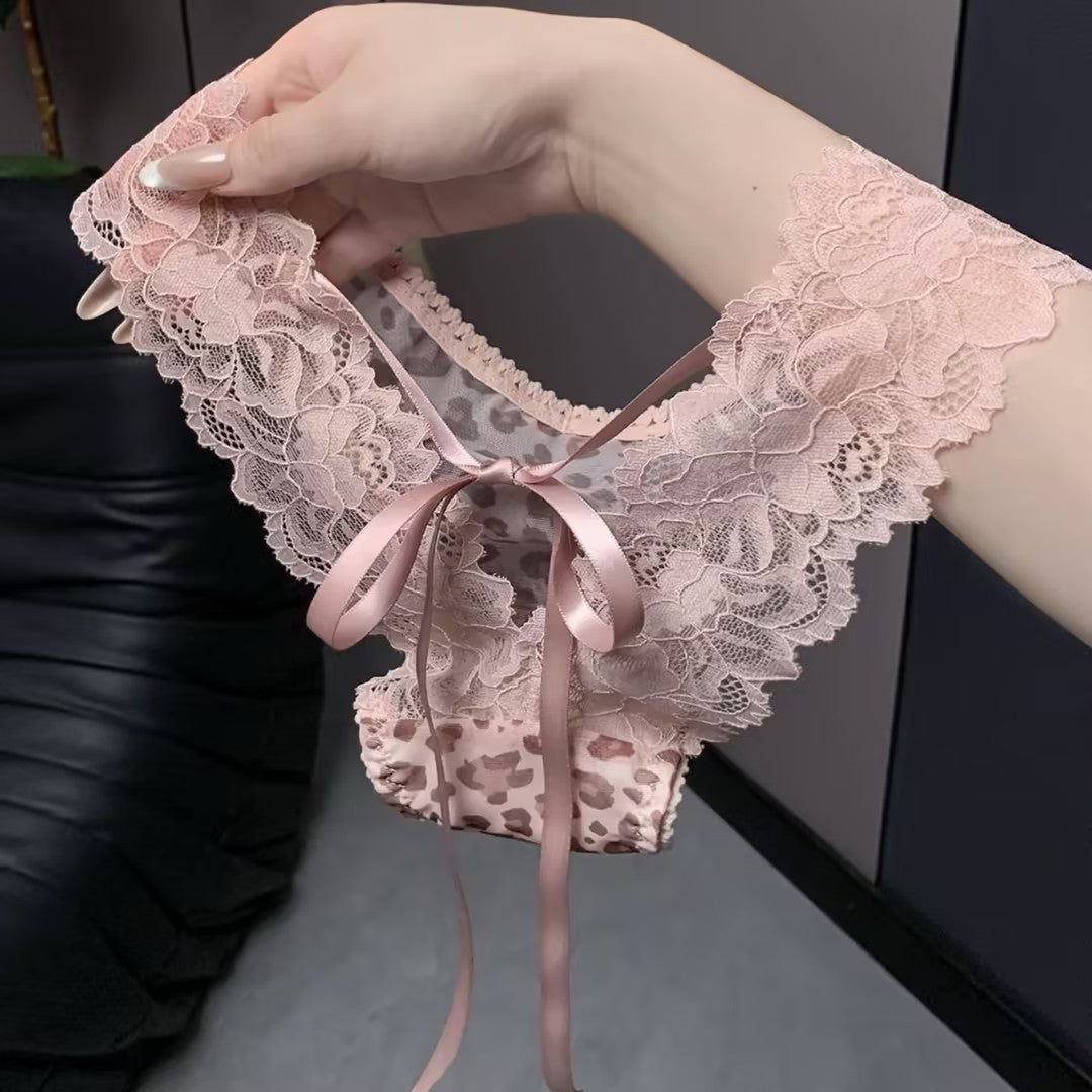 XK Women's leopard print lace bow panties