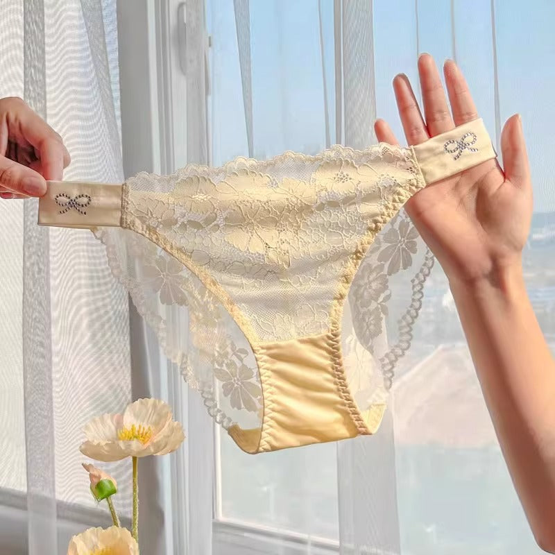 QS Bow Rhinestone Luxury Lace Panties