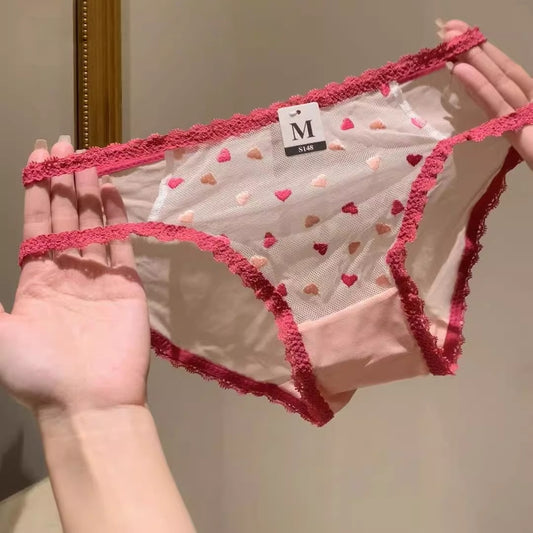 QS Heart-Embroidered Lace Briefs (4 Packs)