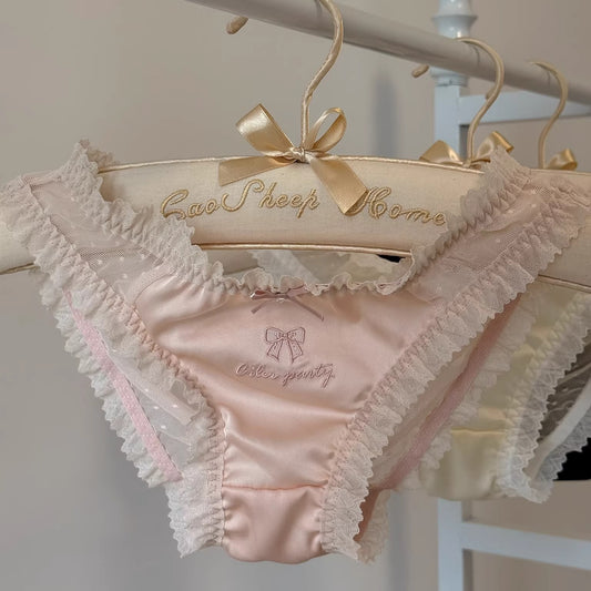 QS French-style Bow Embroidery Satin Panties (4 Packs)