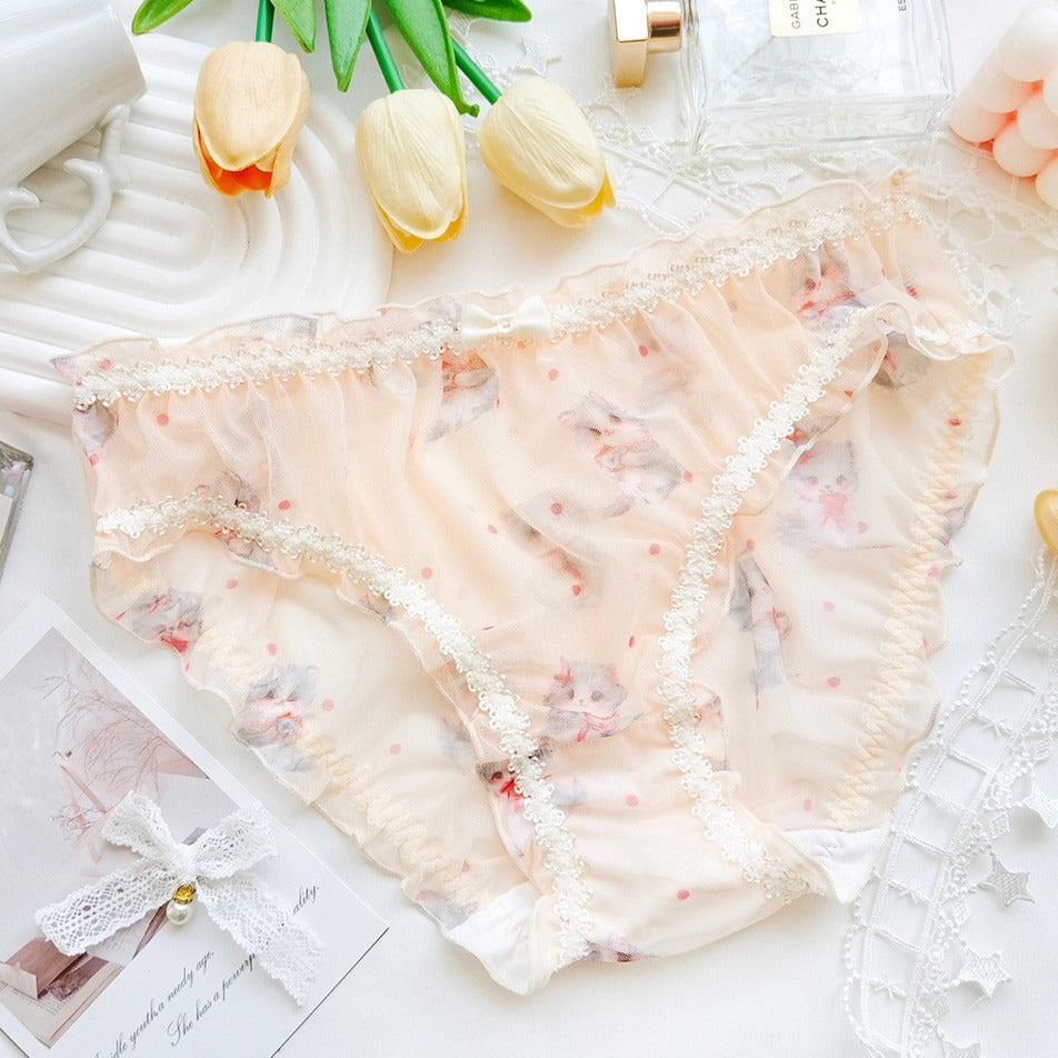 QS Cartoon Cat Bow See-through Briefs (4 Packs)