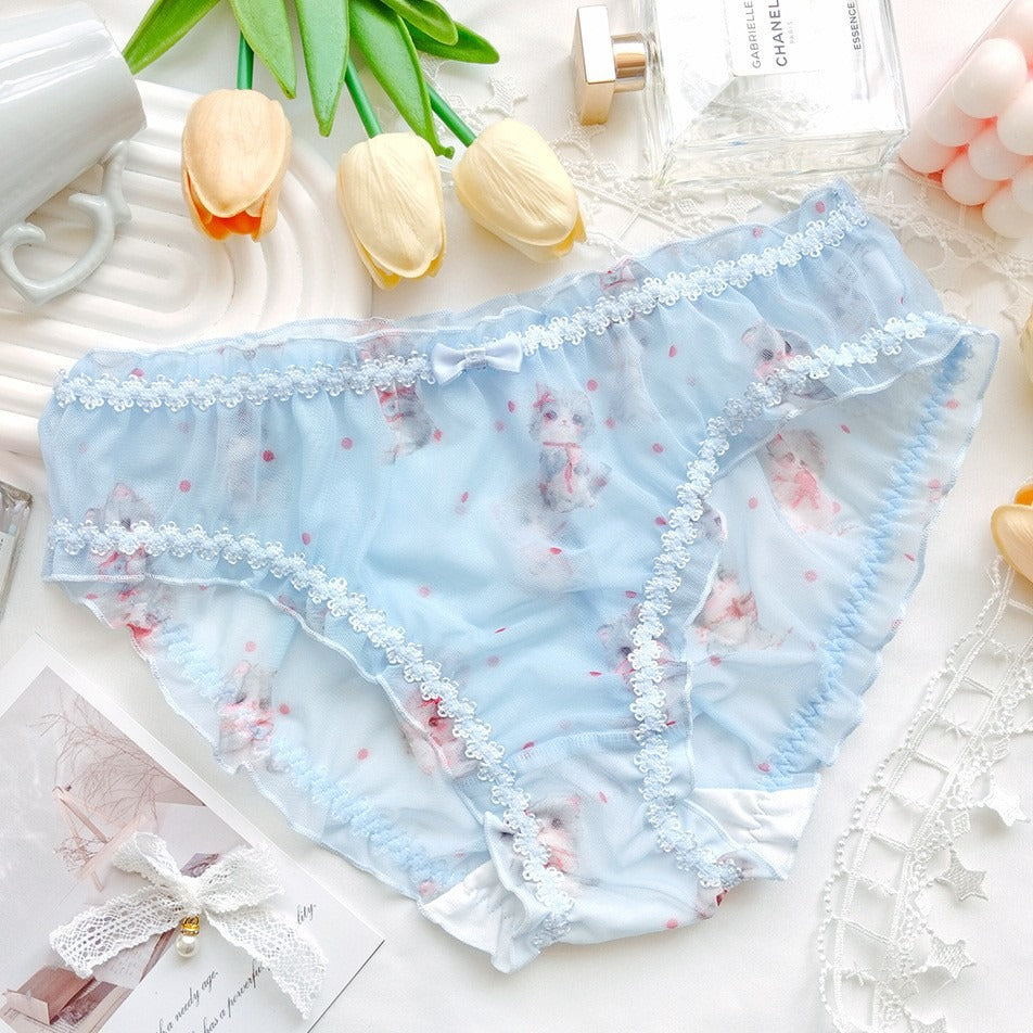 QS Cartoon Cat Bow See-through Briefs (4 Packs)