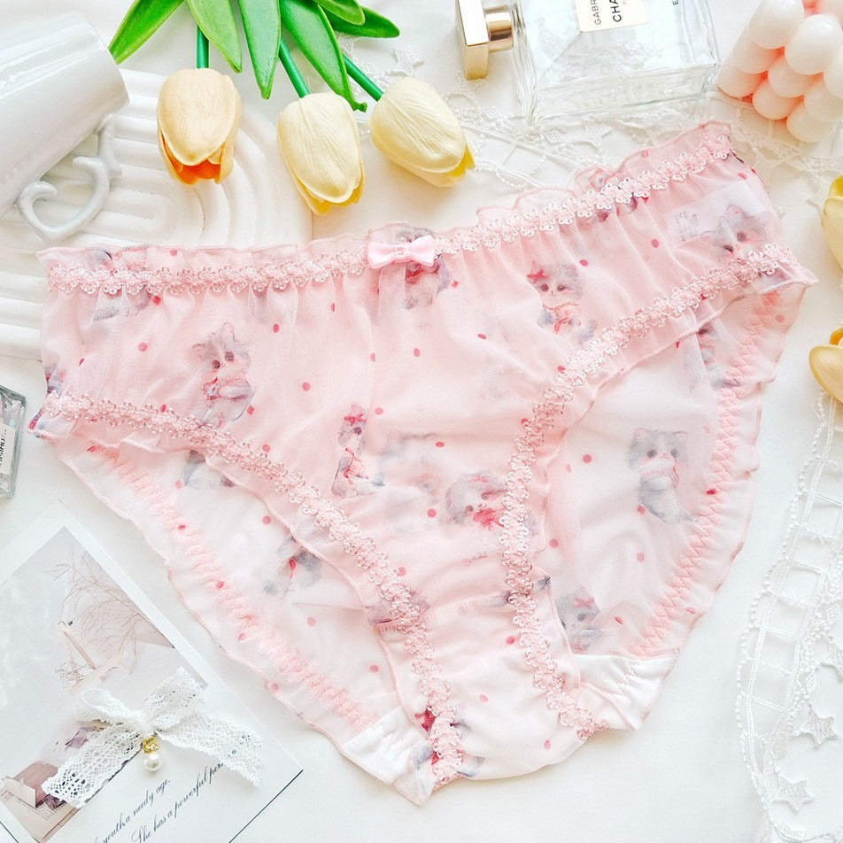 QS Cartoon Cat Bow See-through Briefs (4 Packs)
