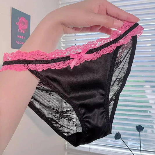 QS Dopamine Contrast Satin Lace Trim Briefs