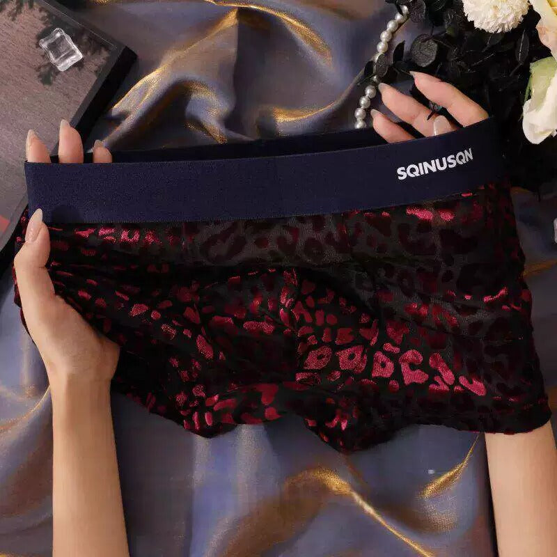 QS Sexy Leopard Print Mesh Breathable Boxer Briefs
