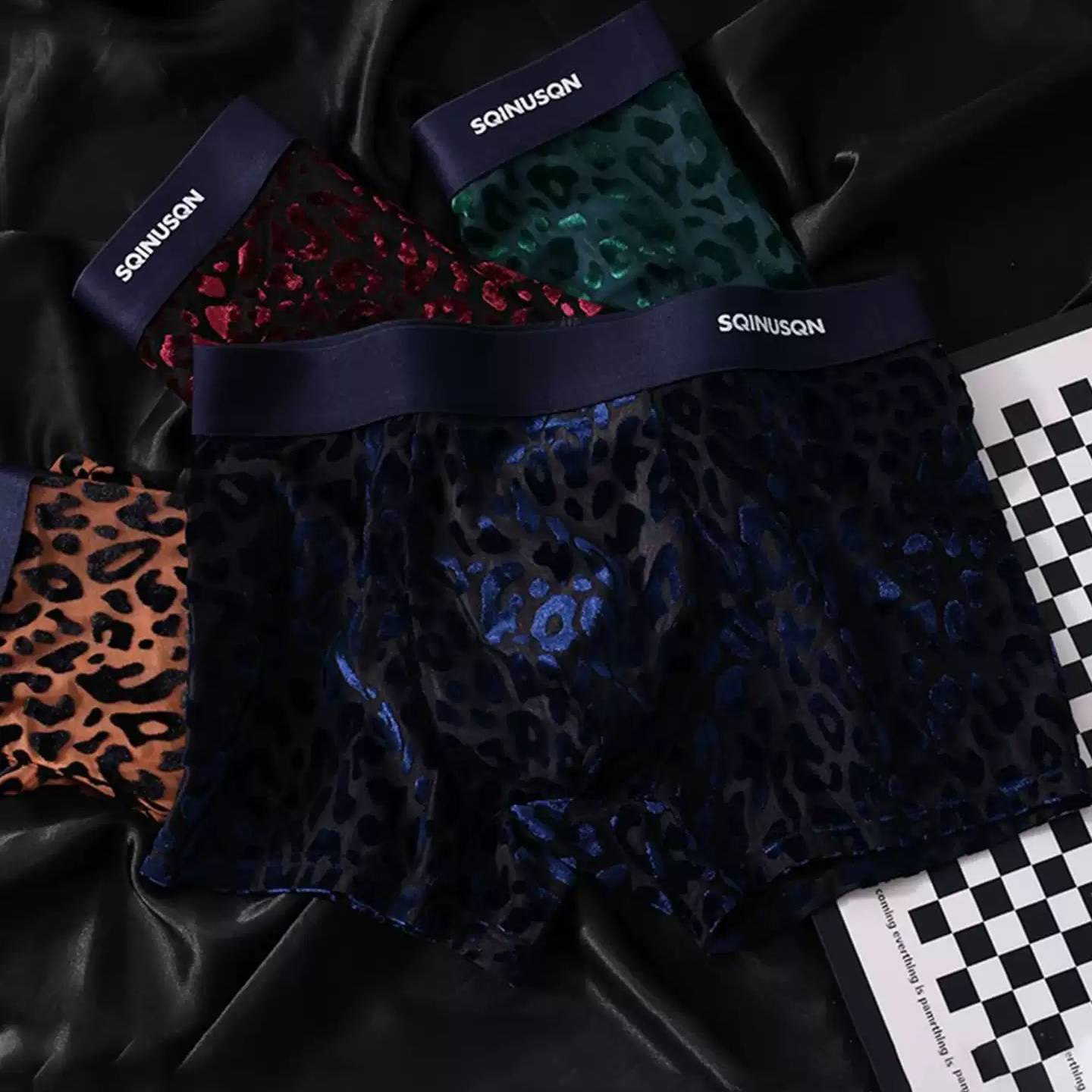 QS Sexy Leopard Print Mesh Breathable Boxer Briefs