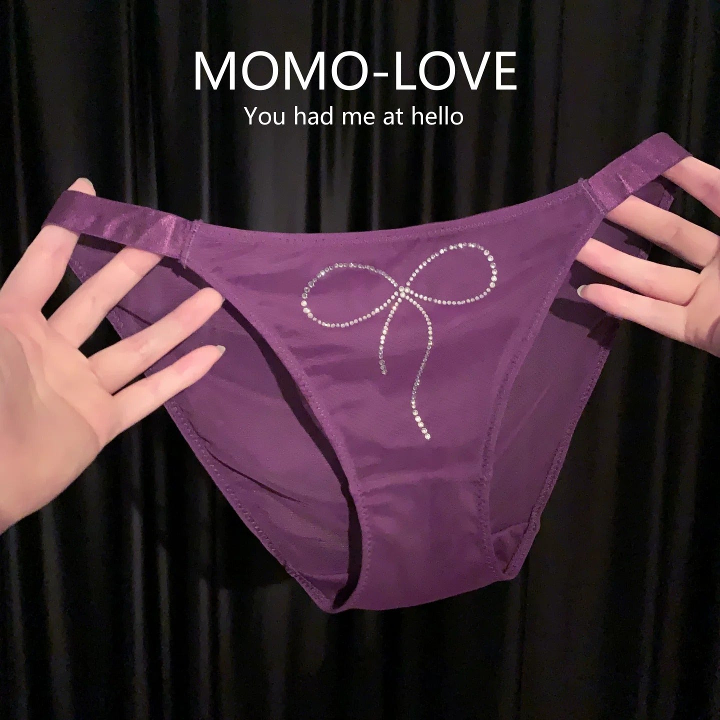 QS Bow Rhinestone Mesh Breathable Briefs
