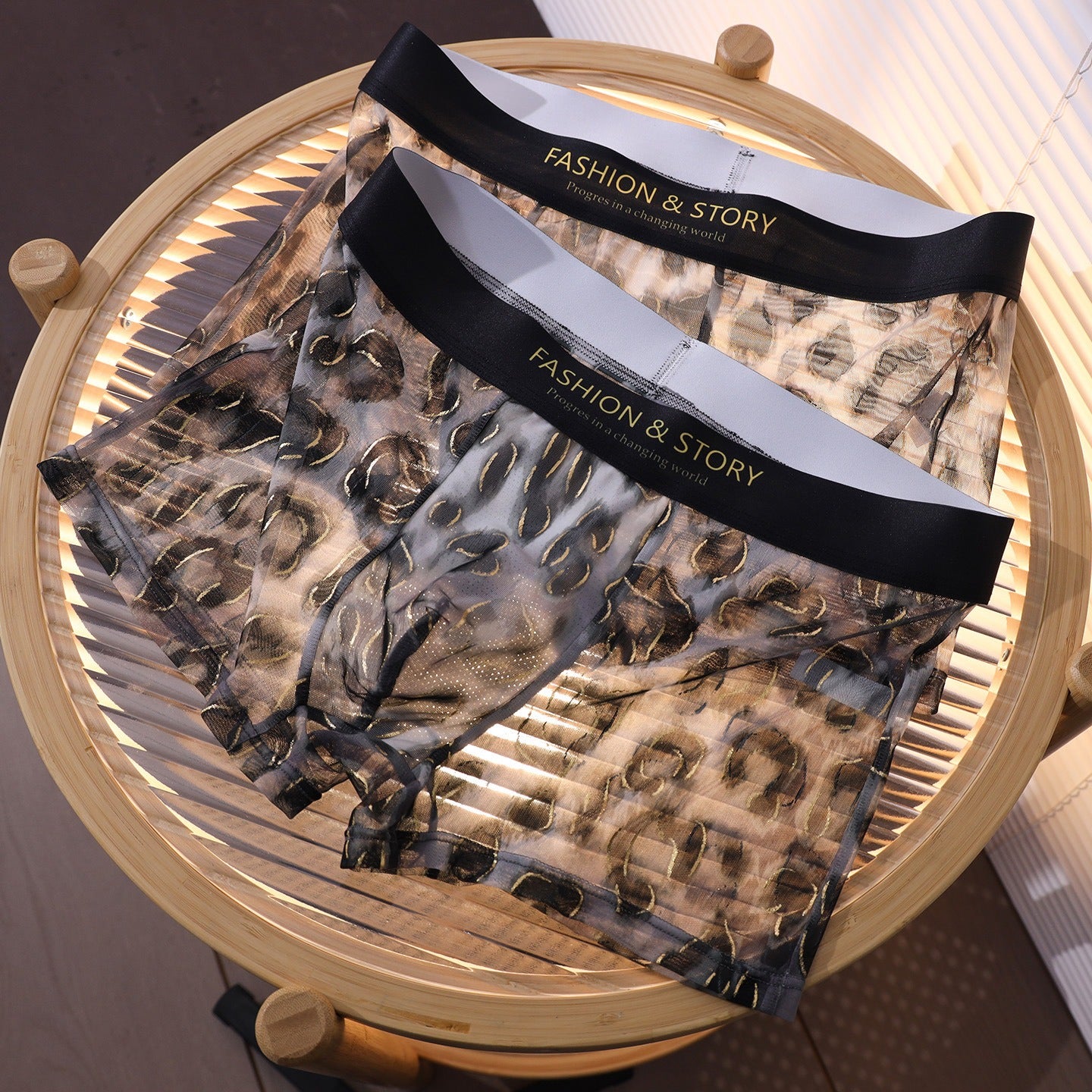 QS Leopard Print Mesh Transparent Sexy Boxer Briefs