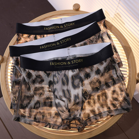 QS Leopard Print Mesh Transparent Sexy Boxer Briefs
