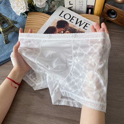 QS Semi-transparent Sexy Lace Boxer Briefs