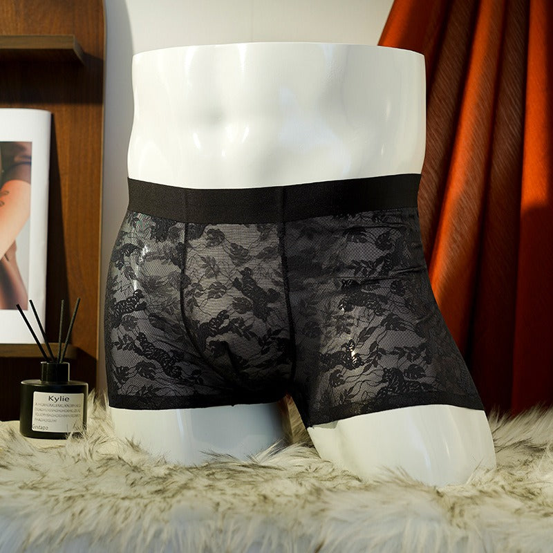 QS Sheer Jacquard Lace Breathable Boxer Briefs