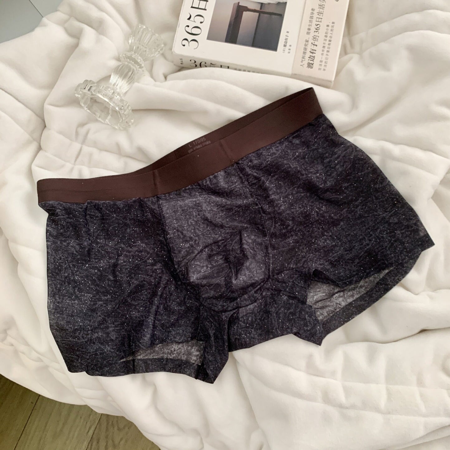 QS Ultra-thin Transparent Rhinestone Ice Silk Boxer Briefs