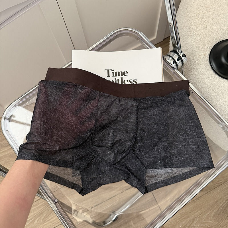 QS Ultra-thin Transparent Rhinestone Ice Silk Boxer Briefs