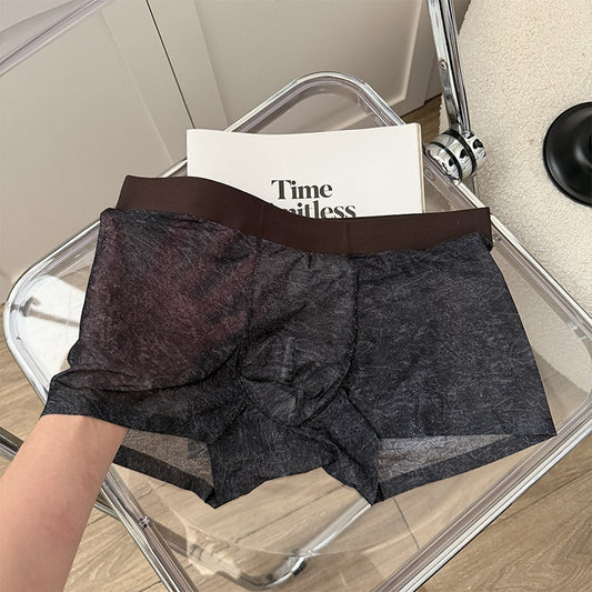 QS Ultra-thin Transparent Rhinestone Ice Silk Boxer Briefs