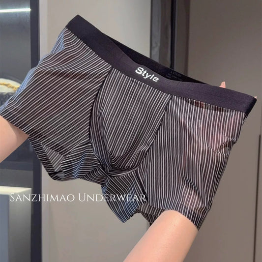 QS Sexy Transparent Striped Breathable Boxer Briefs