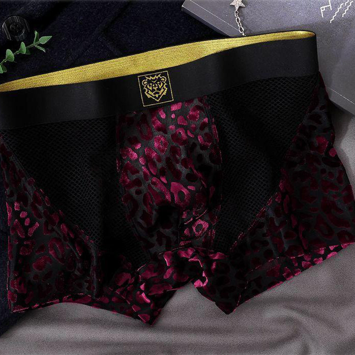 Mesh patchwork jacquard leopard print breathable boxer briefs