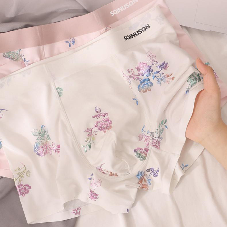 Watercolor Floral All-Print Seamless Ice-Silk Boxer Briefs