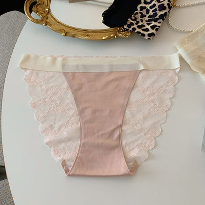 Lace Trim Satin Mid-Rise Briefs