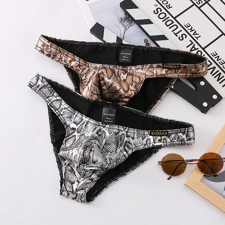 Snake print large pouch cotton-lined briefs