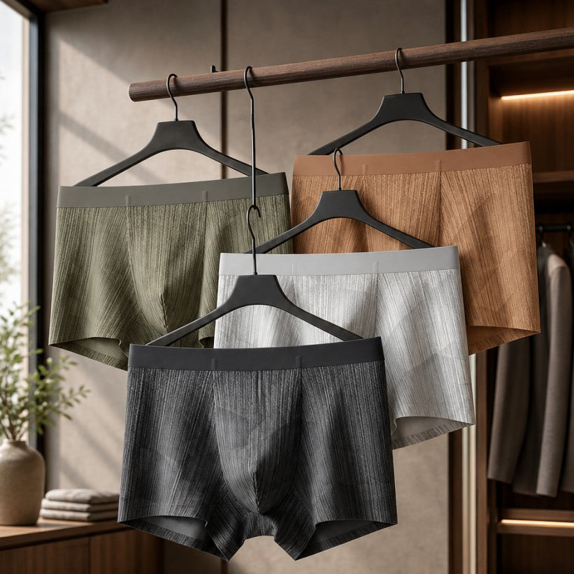 Vertical Stripe Ice Silk Seamless Pouch Boxer Briefs