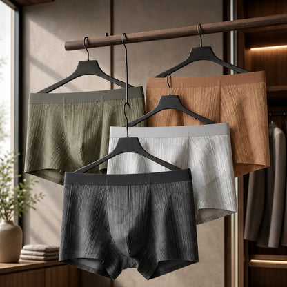 Vertical Stripe Ice Silk Seamless Pouch Boxer Briefs