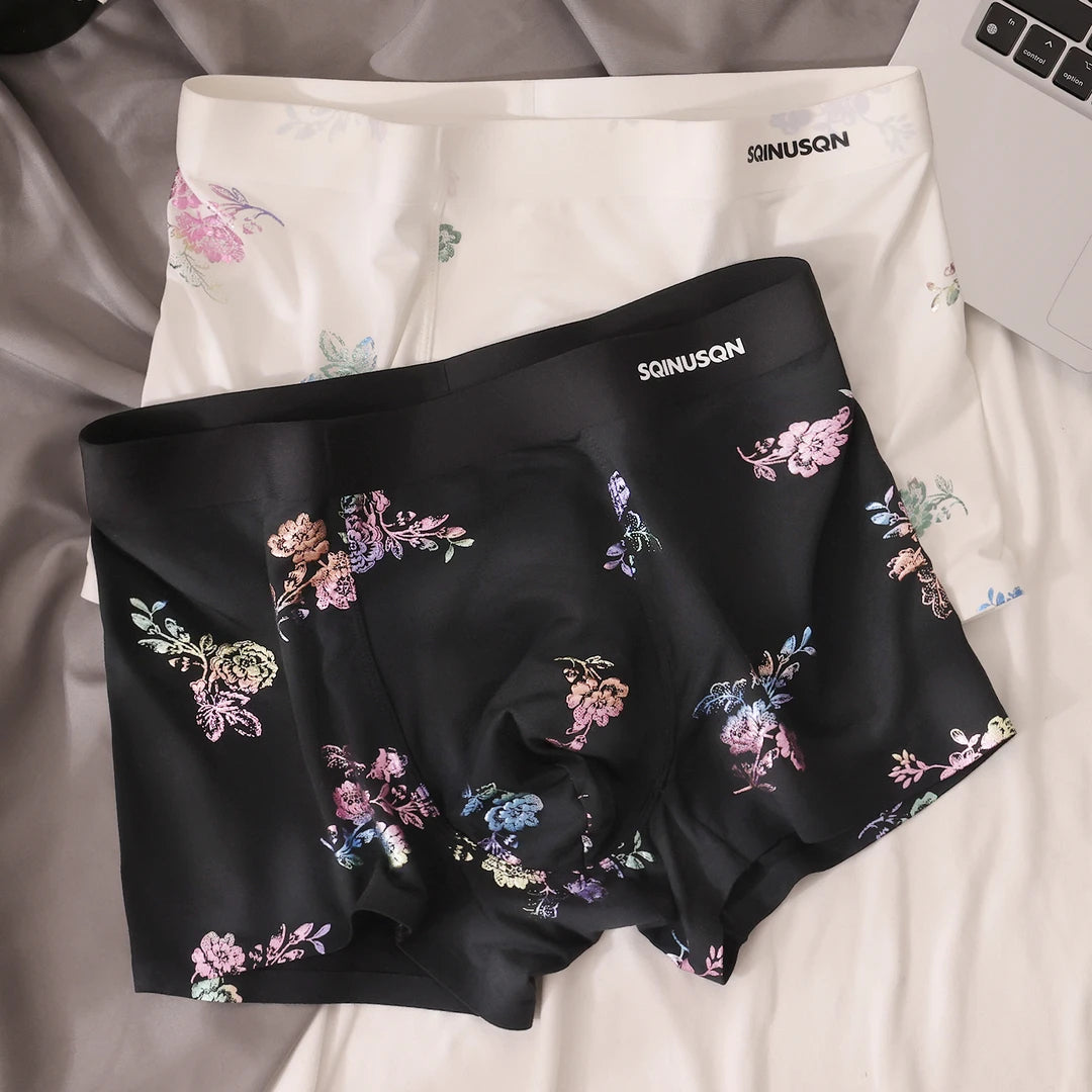 Watercolor Floral All-Print Seamless Ice-Silk Boxer Briefs