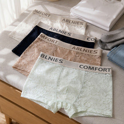 Floral Lace Jacquard Letter Rib Waist Boxer Briefs
