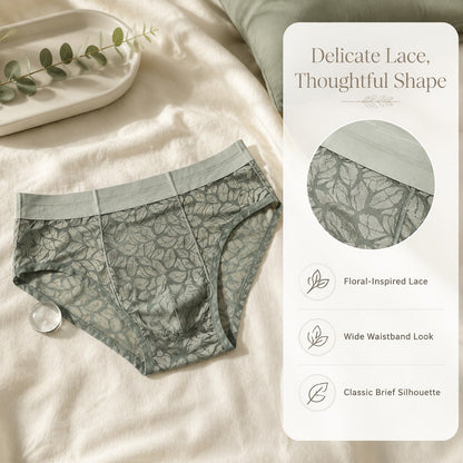 Leaf Hollow Mesh Contrast Edge Waist Boxer Briefs