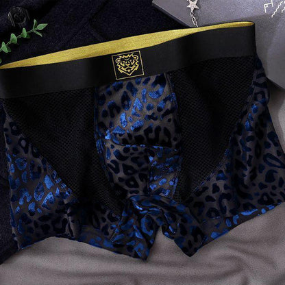 Mesh patchwork jacquard leopard print breathable boxer briefs