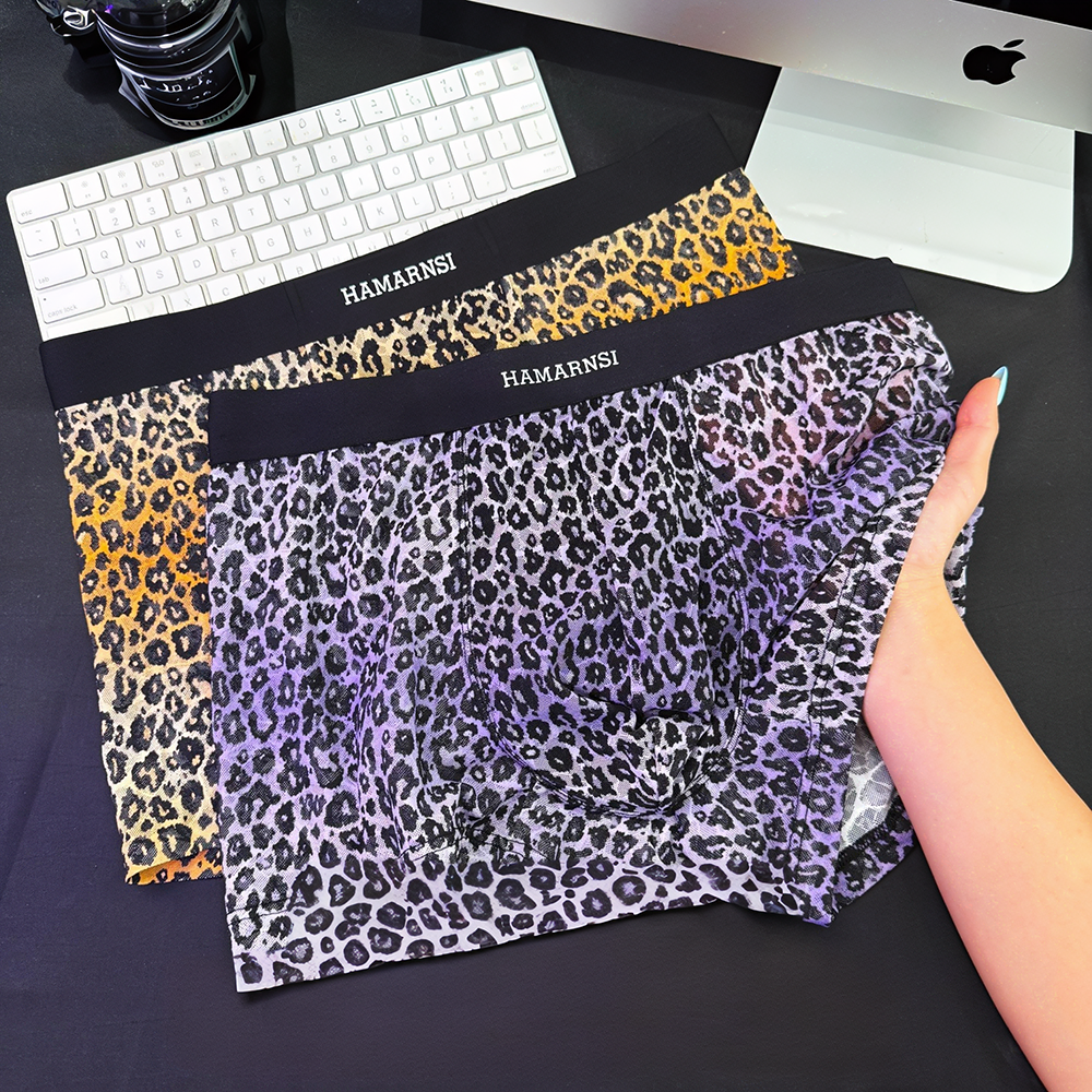 Vintage Leopard Texture All-Print Letter Wide Waist Mesh Boxer Briefs