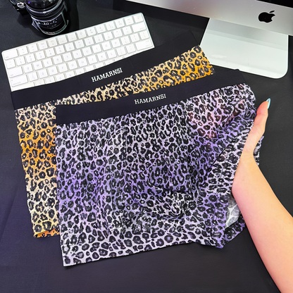 Vintage Leopard Texture All-Print Letter Wide Waist Mesh Boxer Briefs