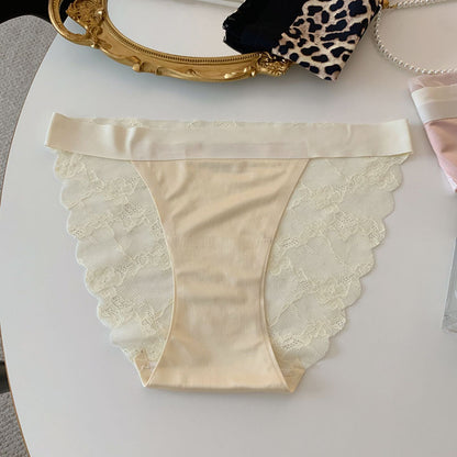 Lace Trim Satin Mid-Rise Briefs