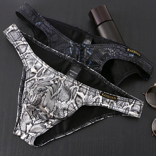 Snake print large pouch cotton-lined briefs