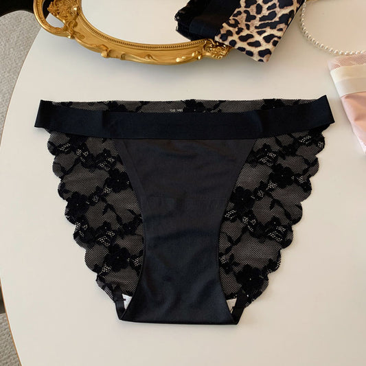 Lace Trim Satin Mid-Rise Briefs