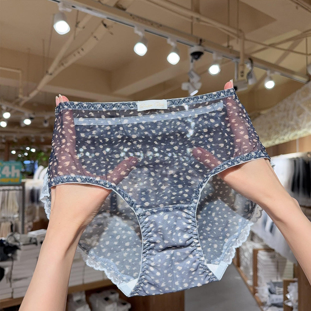 Chiffon Lace Trim Mid-Rise Breathable Briefs