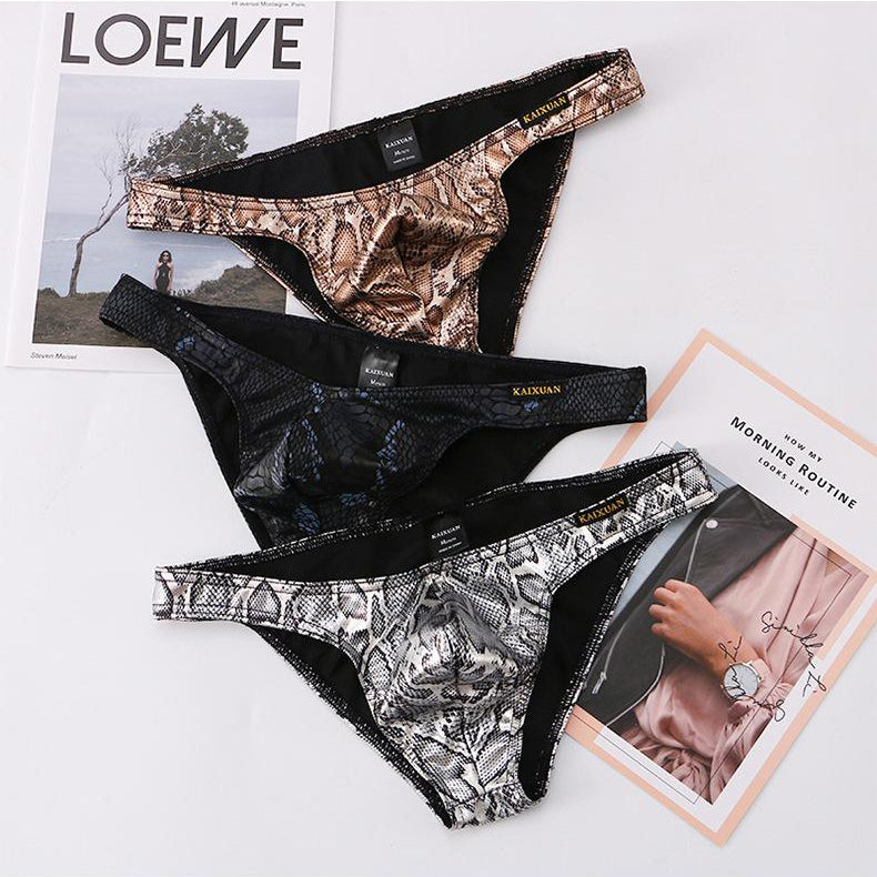 Snake print large pouch cotton-lined briefs
