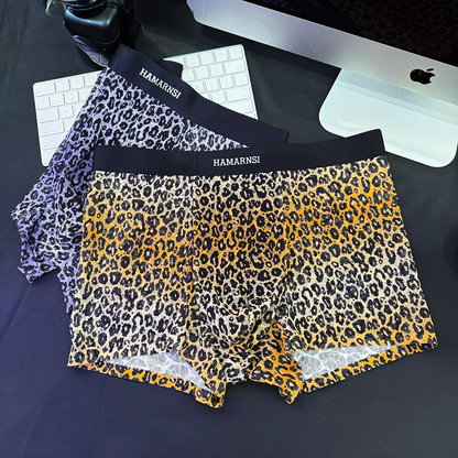 Vintage Leopard Texture All-Print Letter Wide Waist Mesh Boxer Briefs