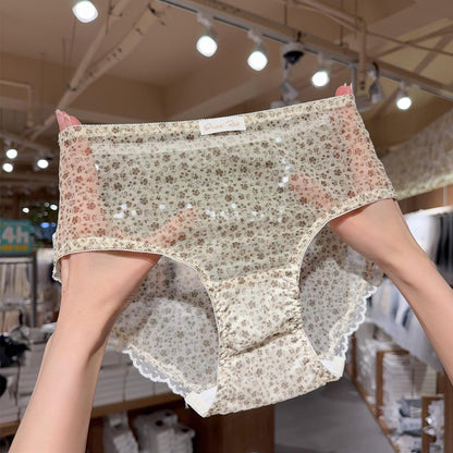 Chiffon Lace Trim Mid-Rise Breathable Briefs