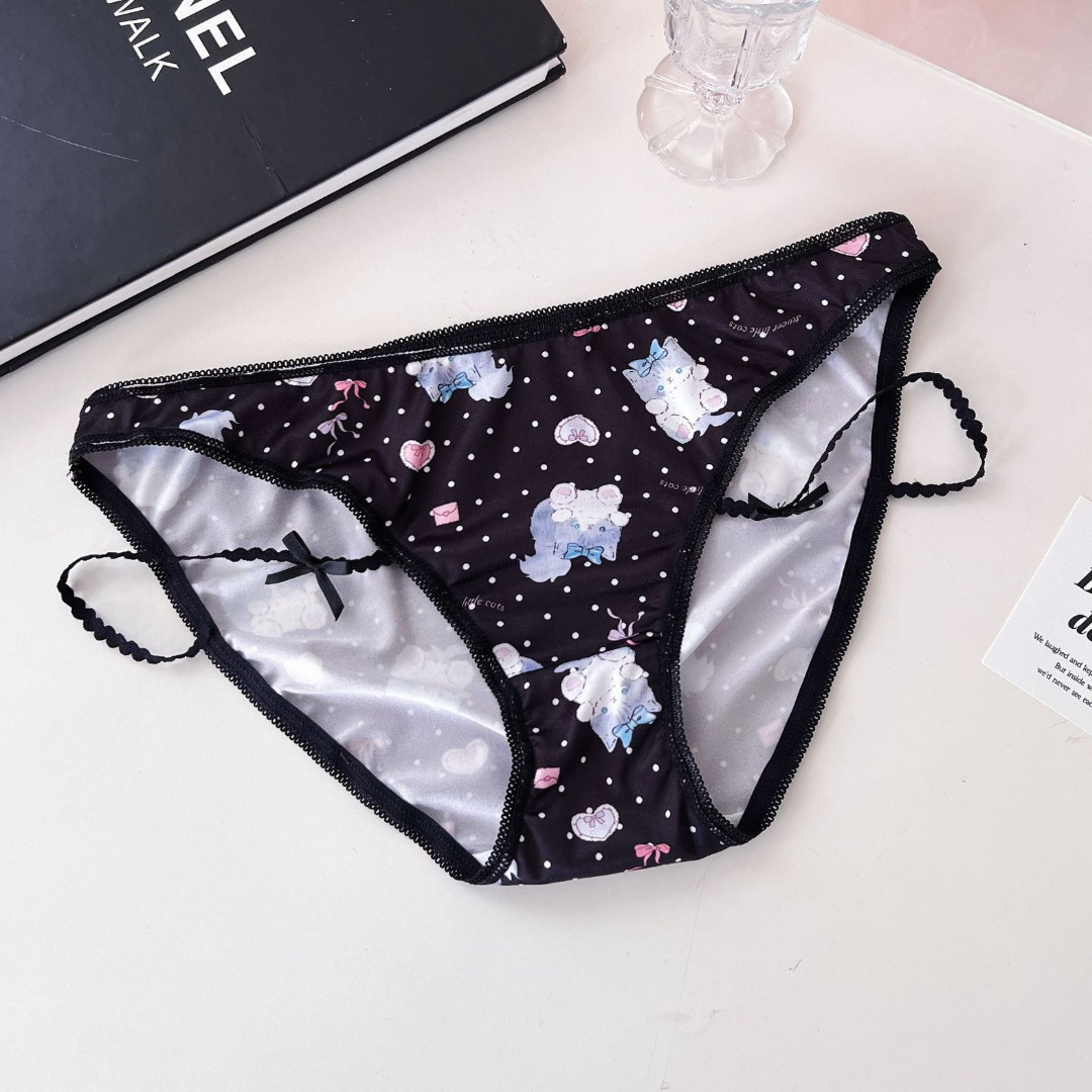 QS Cat Print Strap Satin Briefs
