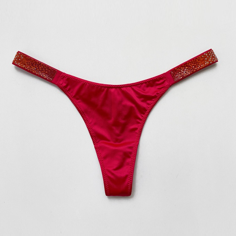 QS Sparkling Rhinestone Satin Thong