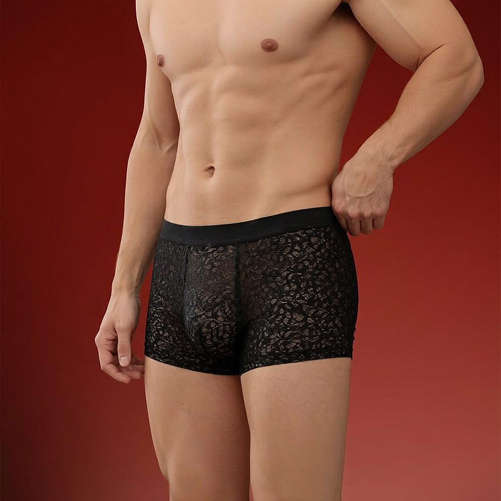 Leaf-patterned lace breathable boxer briefs