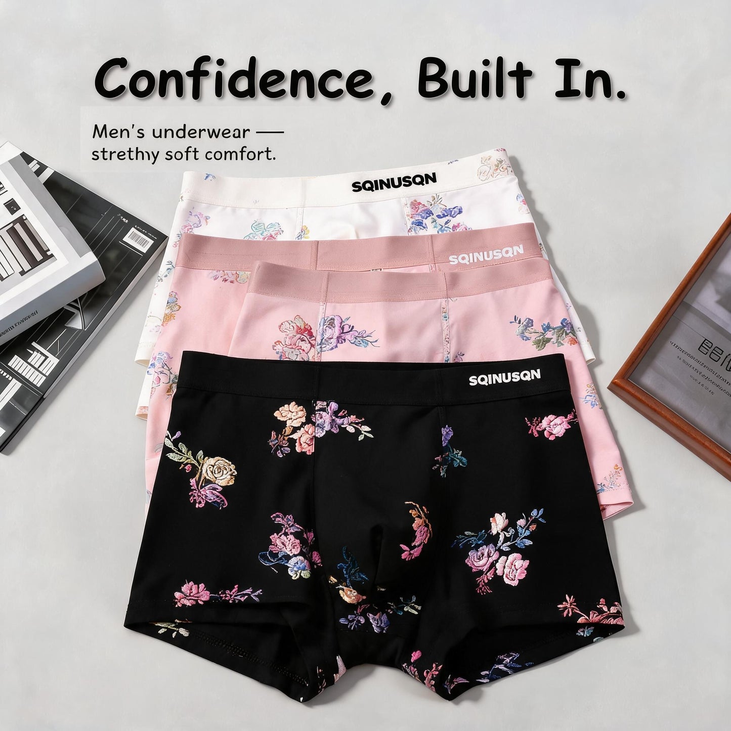 Watercolor Floral All-Print Seamless Ice-Silk Boxer Briefs