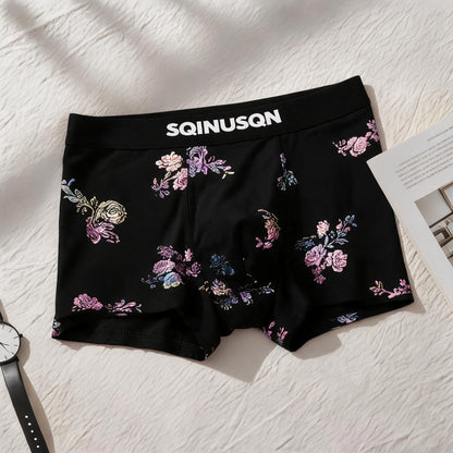 Watercolor Floral All-Print Seamless Ice-Silk Boxer Briefs