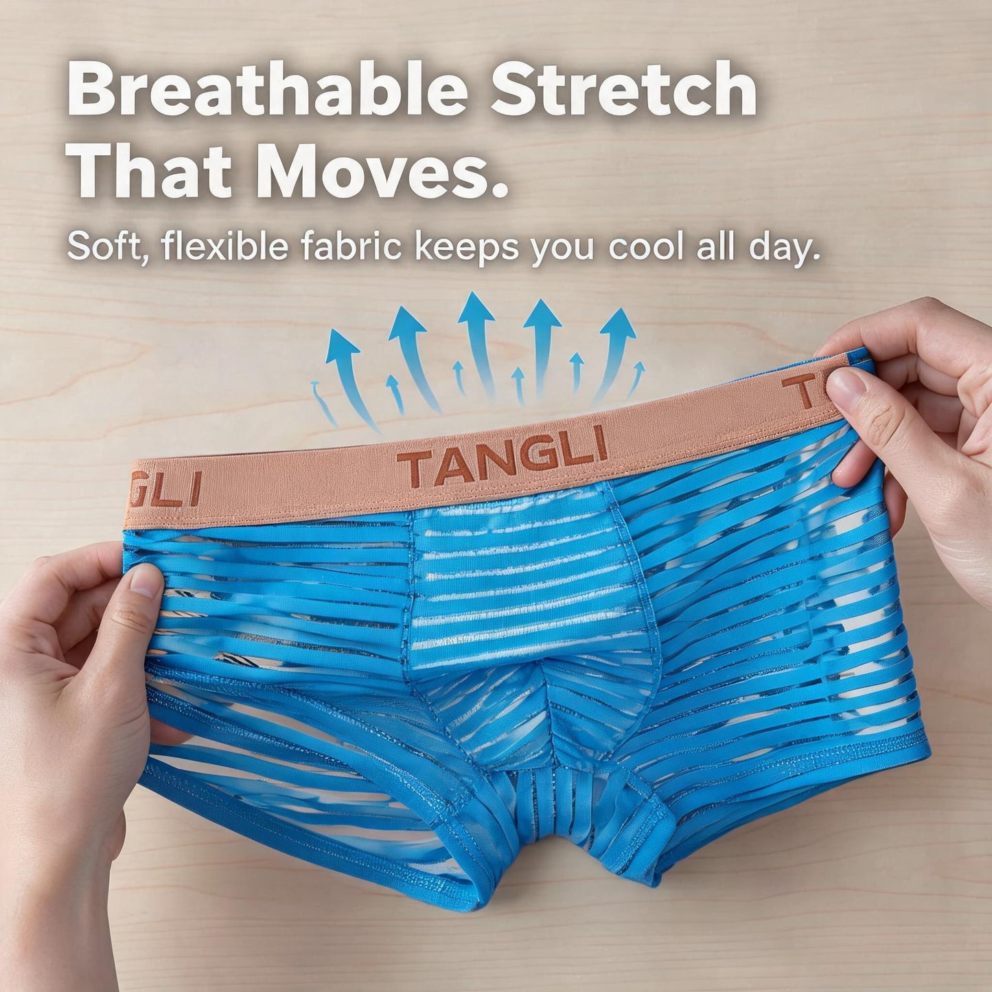 Horizontal & Vertical Stripe Sheer Mesh Embossed Letter Waist Boxer Briefs