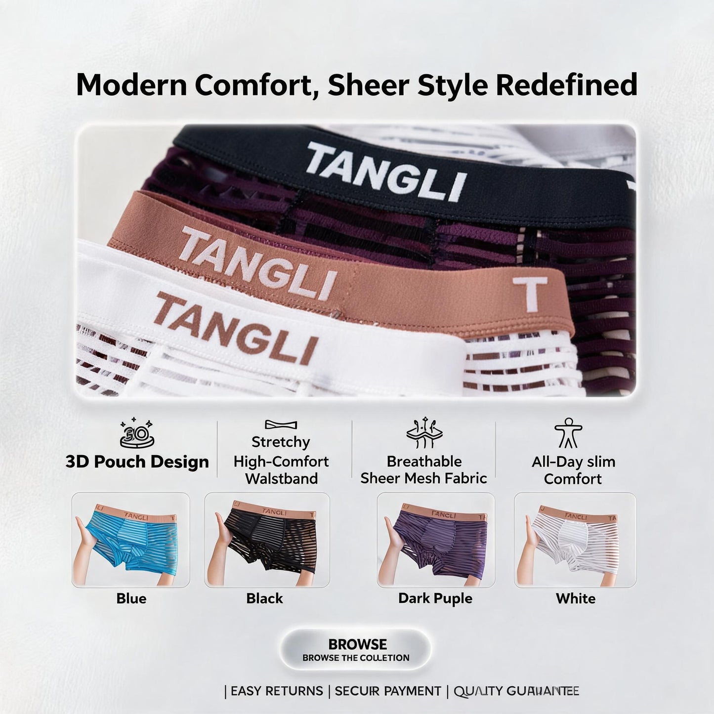 Horizontal & Vertical Stripe Sheer Mesh Embossed Letter Waist Boxer Briefs