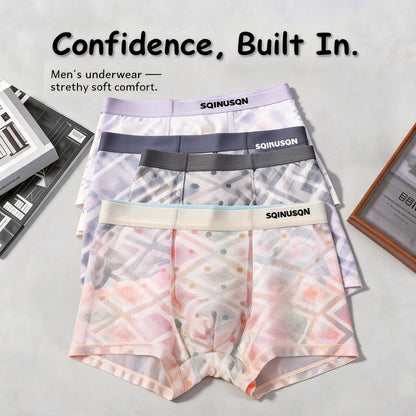 Gradient Geometric Diamond Sheer Stripe Waist Mesh Boxer Briefs