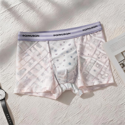 Gradient Geometric Diamond Sheer Stripe Waist Mesh Boxer Briefs