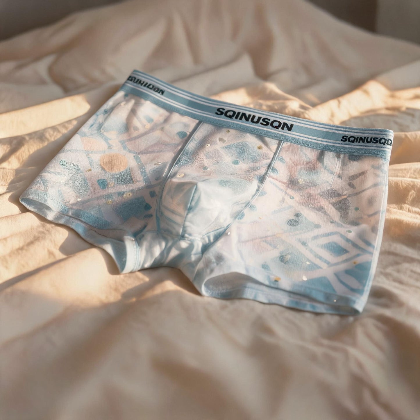 Gradient Geometric Diamond Sheer Stripe Waist Mesh Boxer Briefs